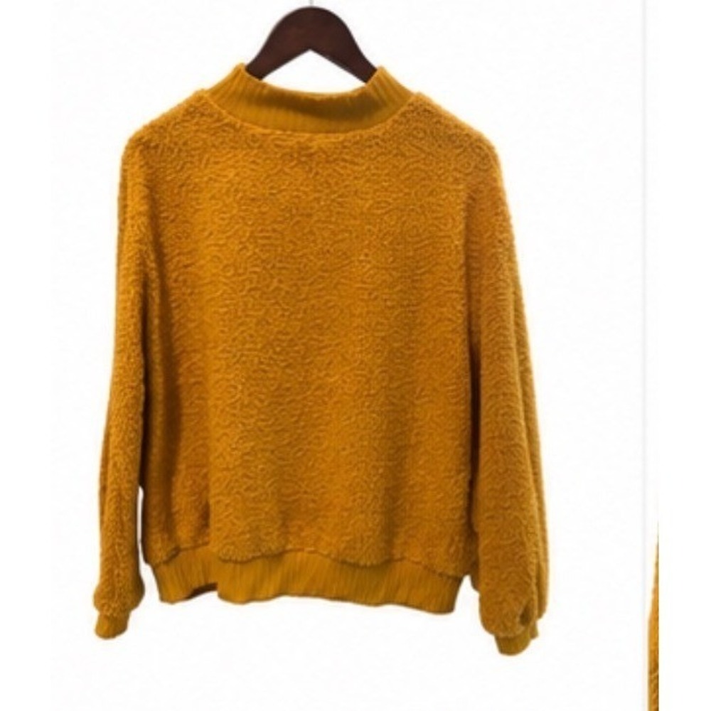 Porridge Sherpa Sweatshirt Womens Medium Mustard Yellow EUC Mock Neck Pullover
